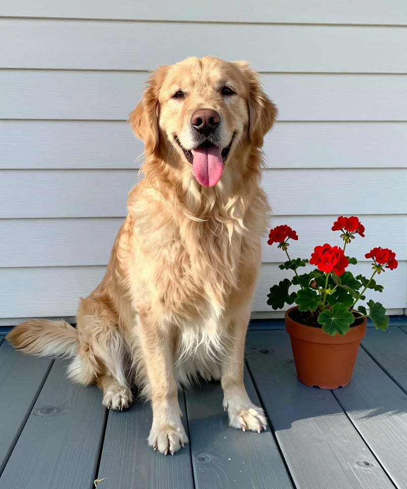 The original photo: a golden retriever on a porch